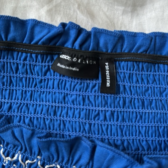 ASOS DESIGN volume sleeve top with contrast shirring in blue NWOT - Picture 4 of 6